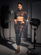 Karter Embellished Split Mesh Skirt Set In Black